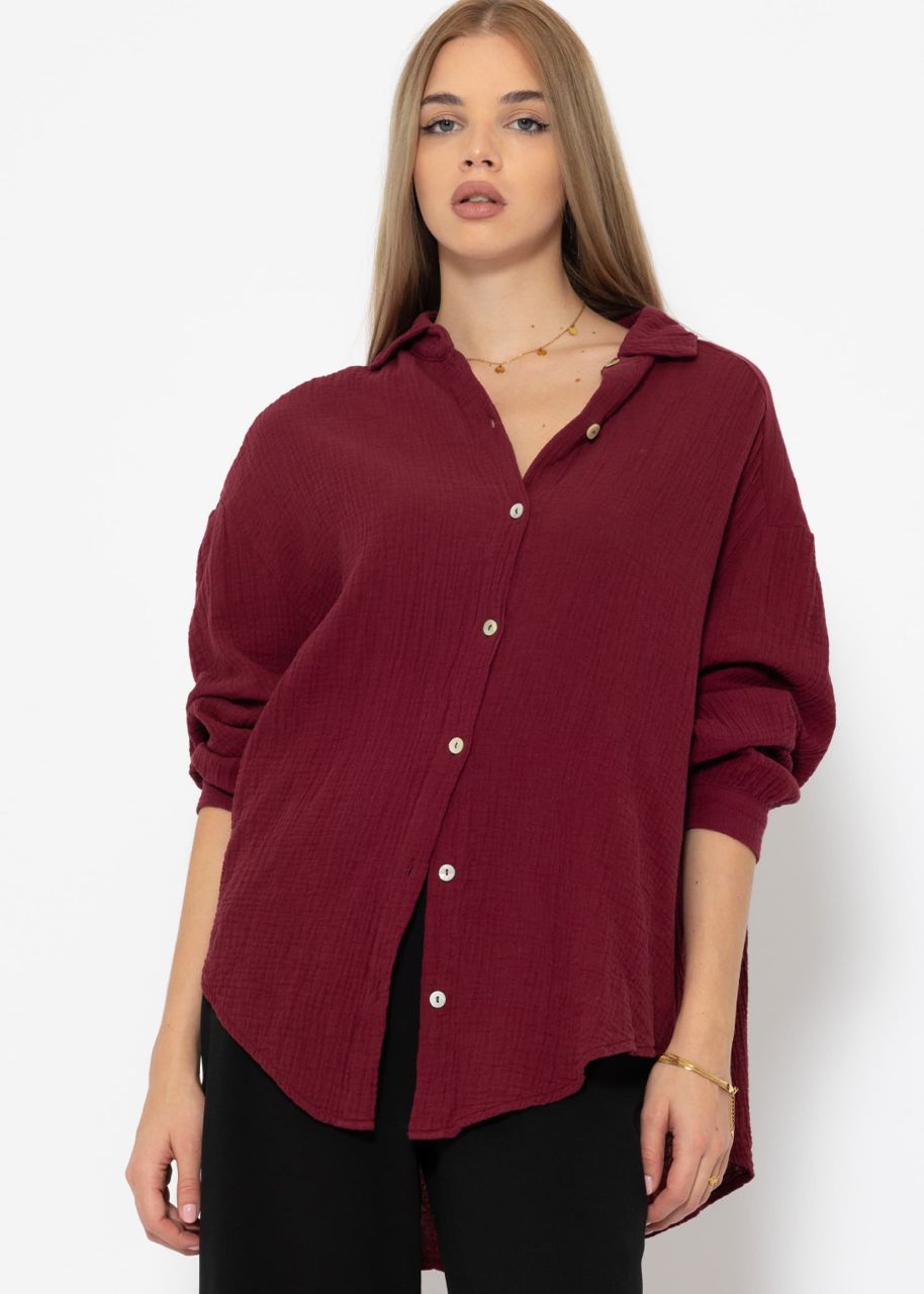 Musselin Bluse oversize, kurz, dunkelrot