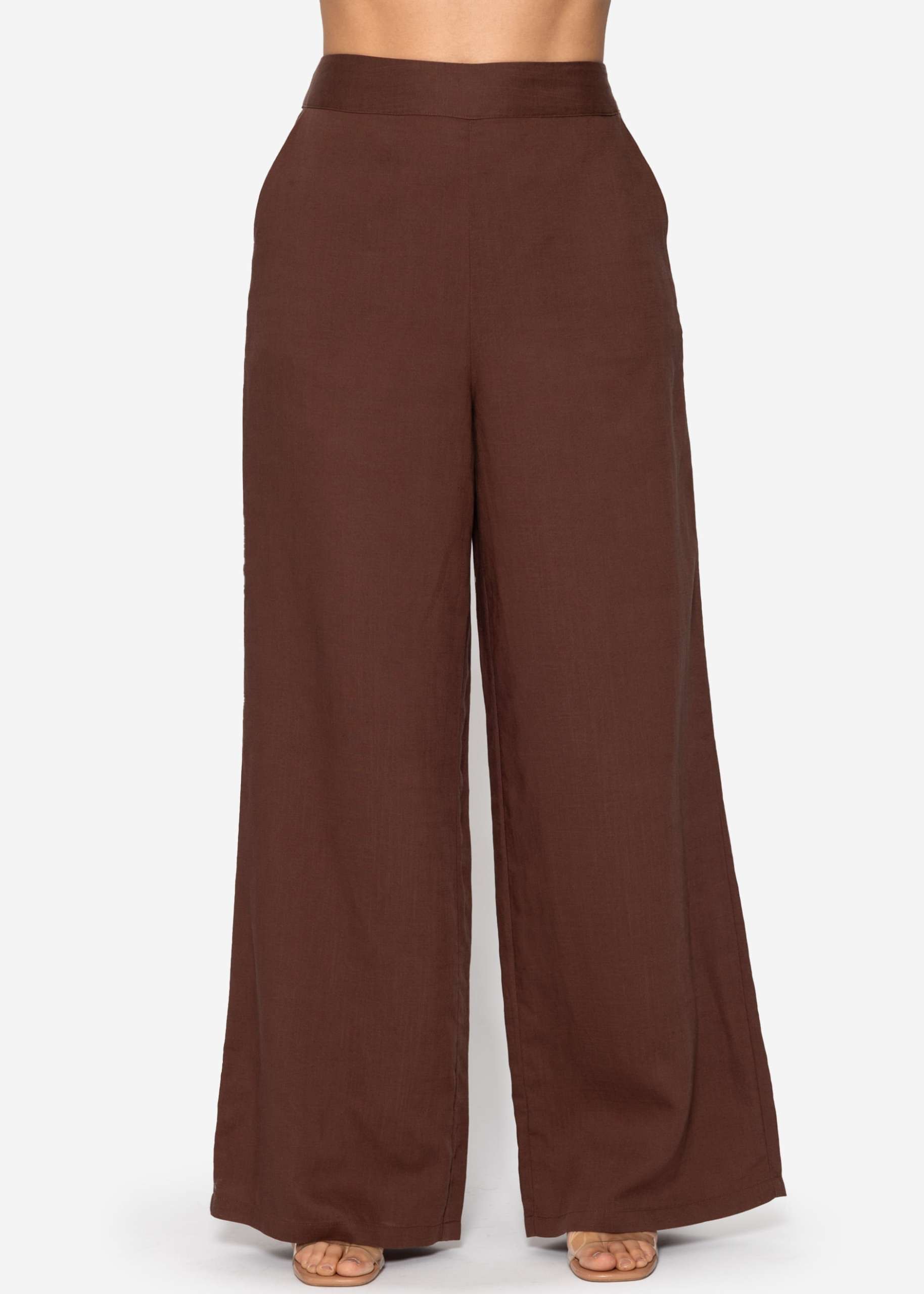 Leinen Hose mit geradem Bein- braun