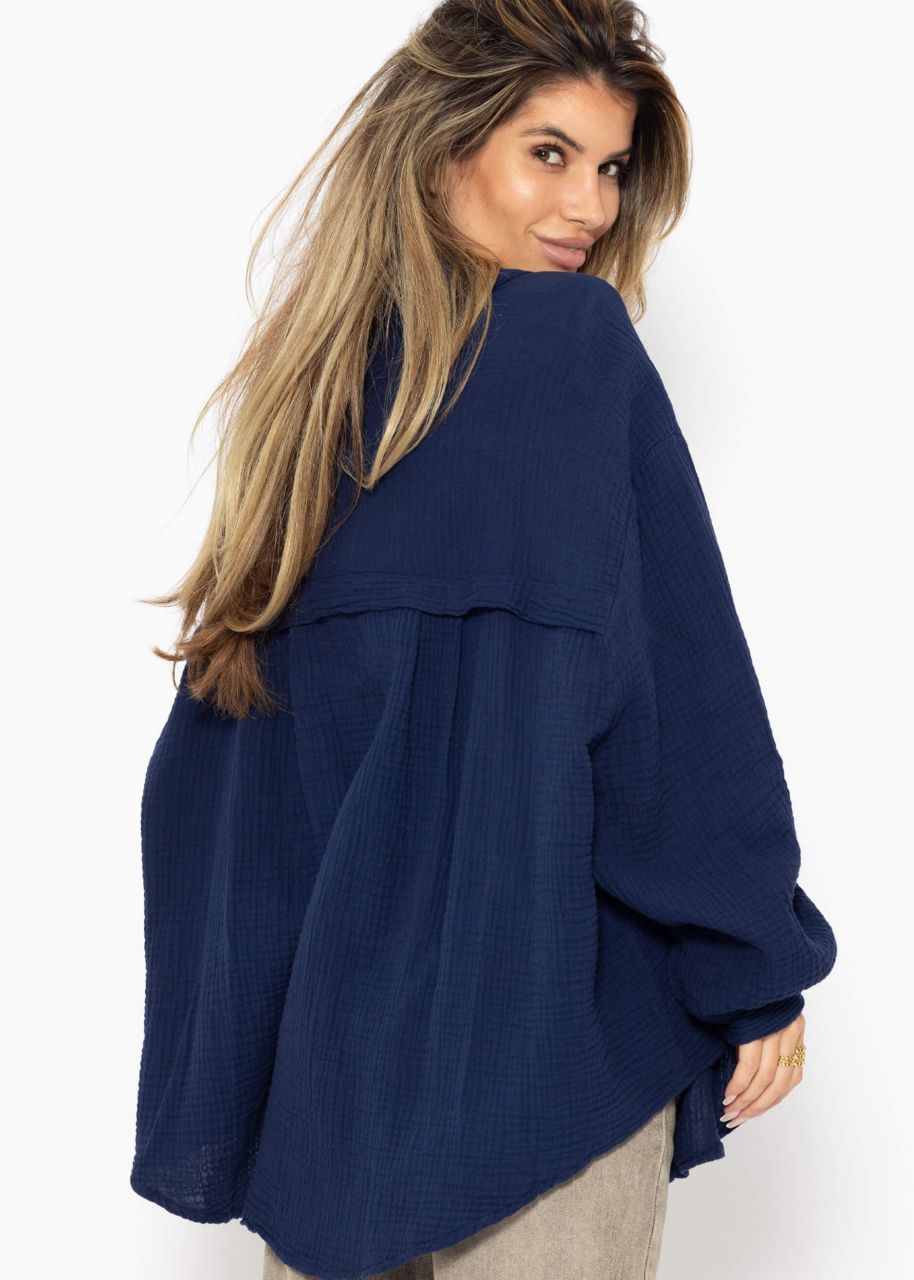 Musselin Bluse oversize, kurz, dunkelblau