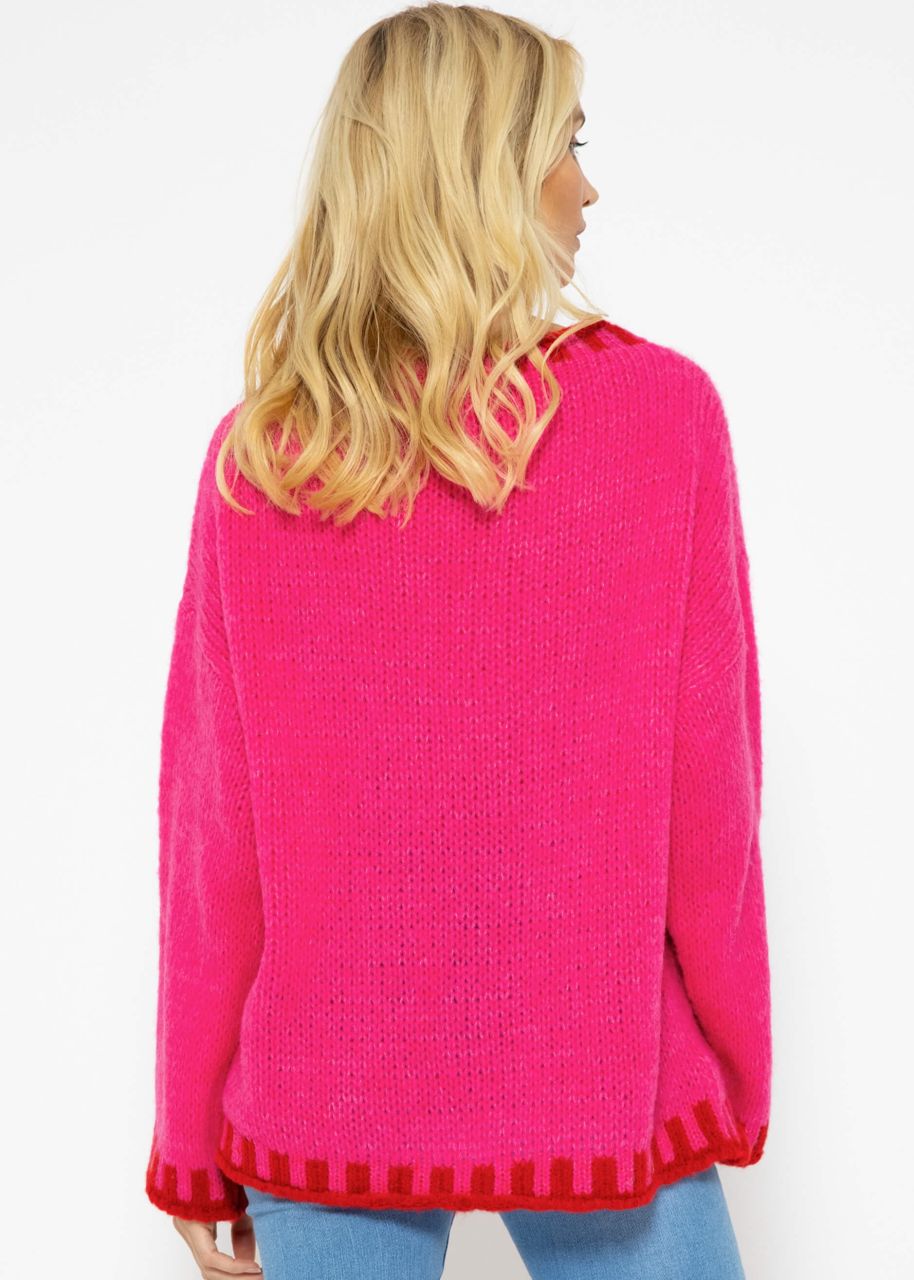 Pullover mit rotfarbenen Details - pink