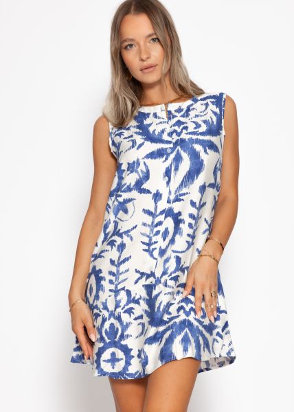 Ärmelloses Kleid mit Print - blau