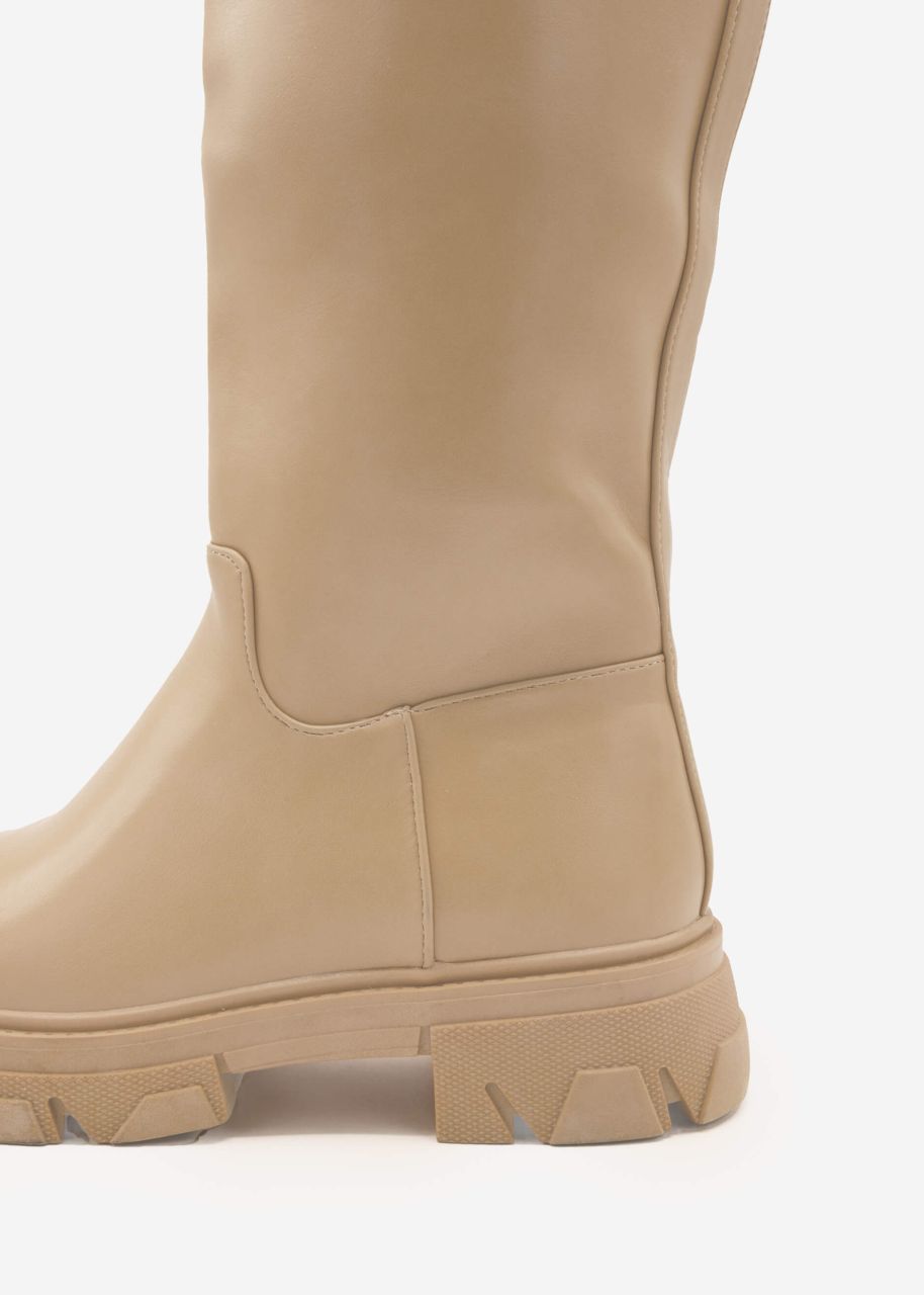 Kniehohe Stiefel, beige