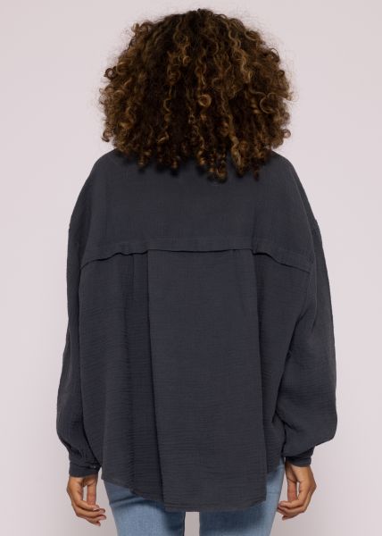 Ultra oversize Musselin-Blusenhemd, kürzere Variante, dunkelgrau