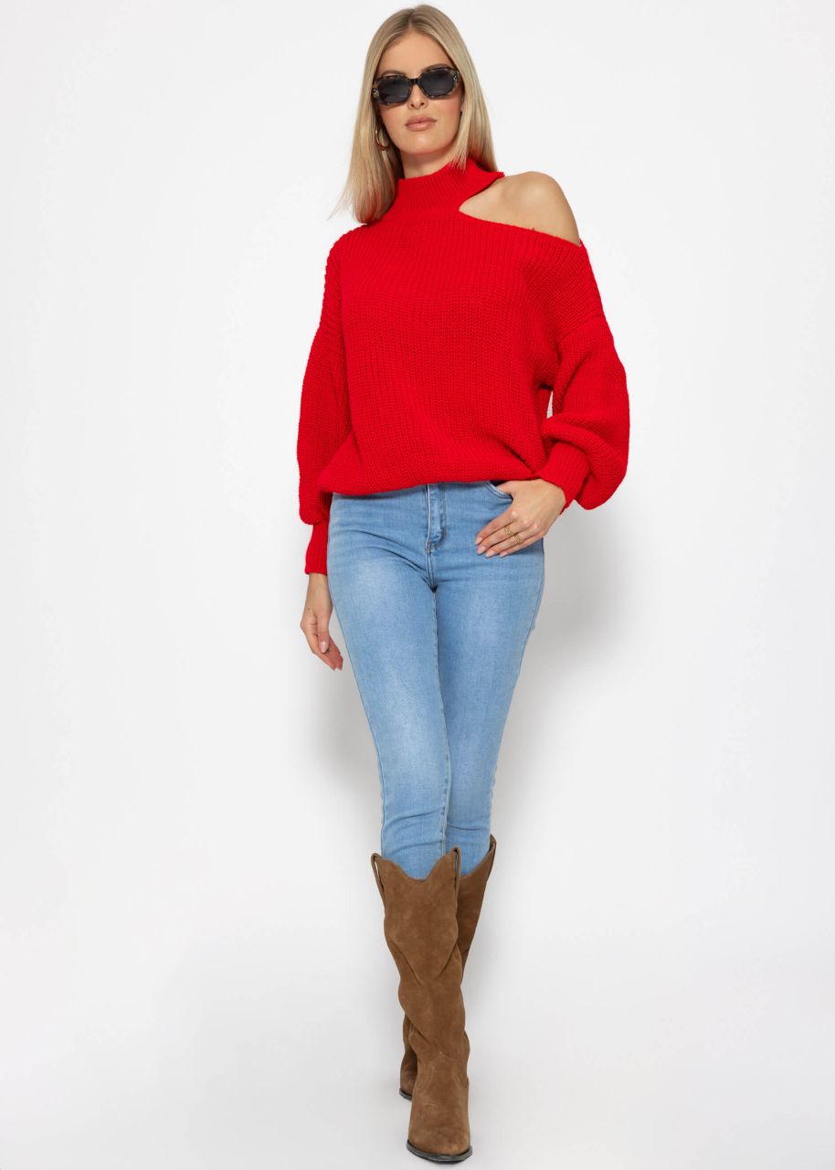 Oversize Cut-Out Pullover - rot