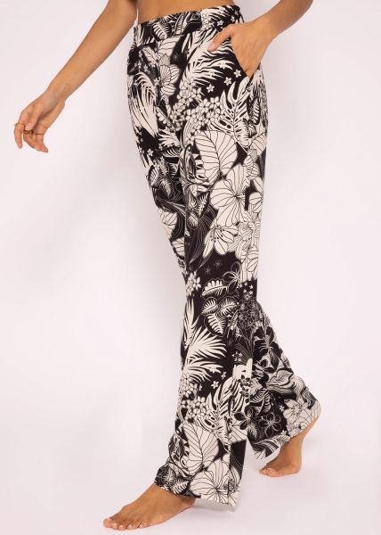 Viskose Hose mit Print, schwarz