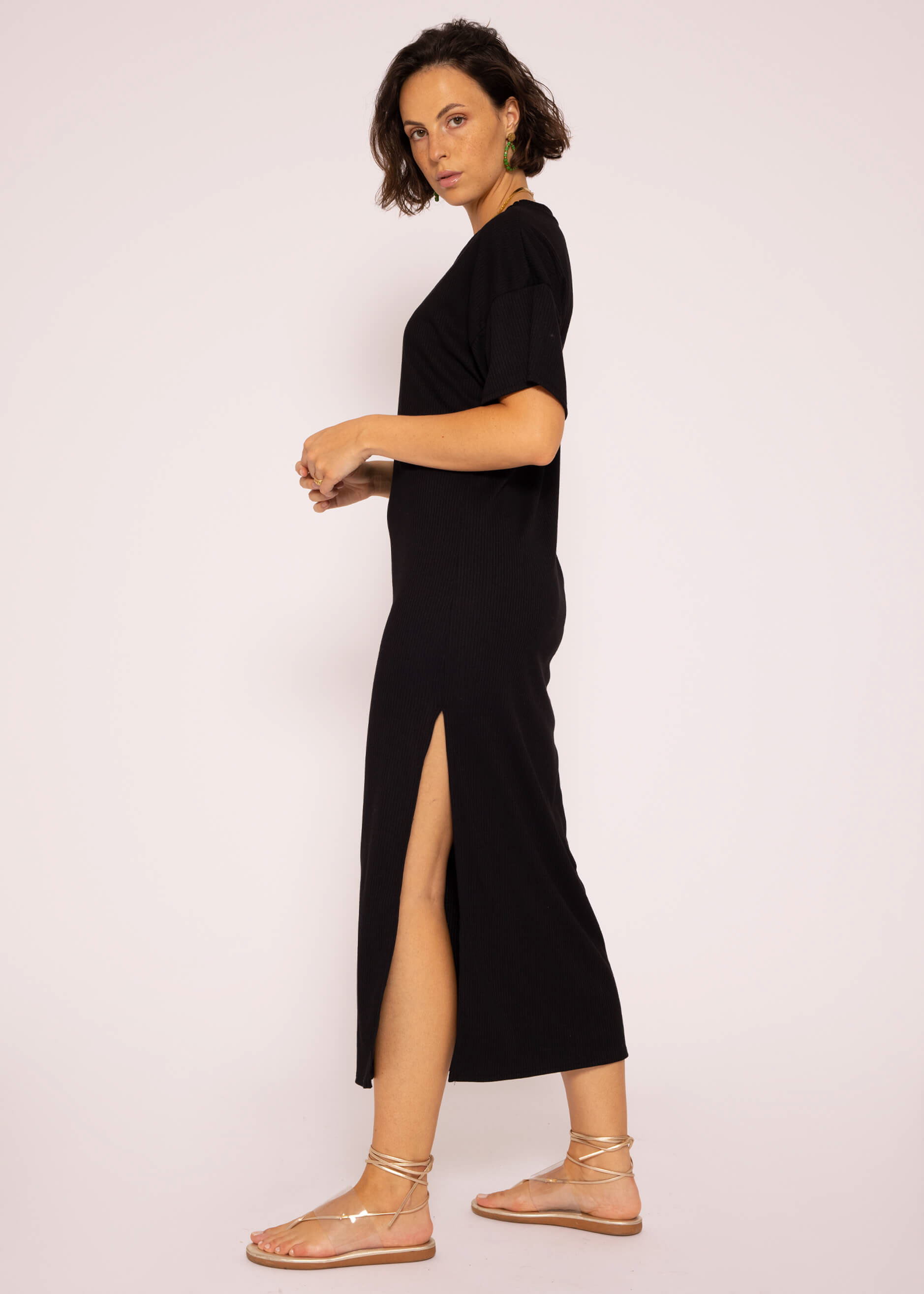 Maxi Rip Jersey Kleid mit Schlitz, schwarz | Kleider | Bekleidung |  SASSYCLASSY