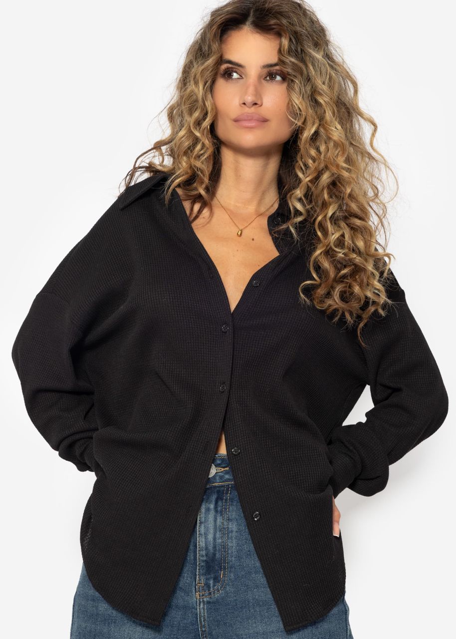 Oversize Waffelpiqué Bluse - schwarz