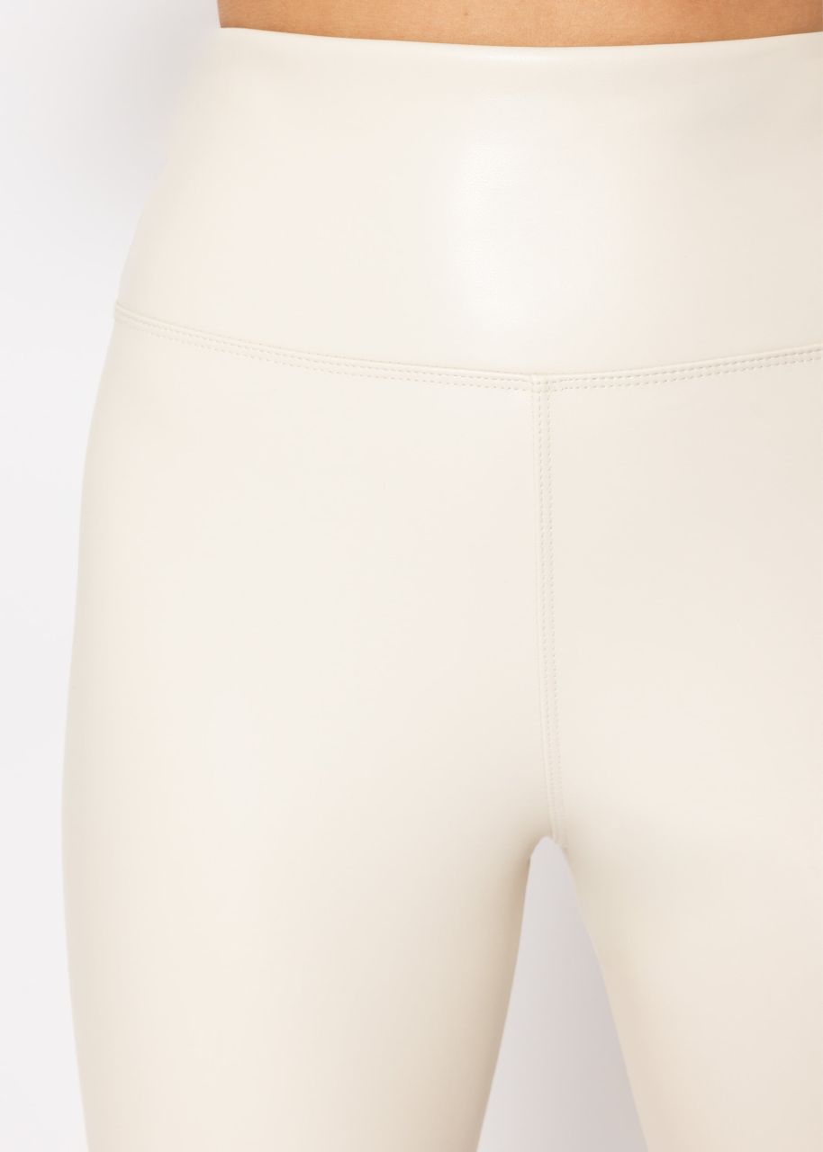 High-Rise Thermo Lederleggings mit breitem Bund - offwhite