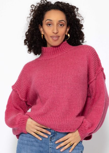 Rollkragenpullover mit Außennähten - pink