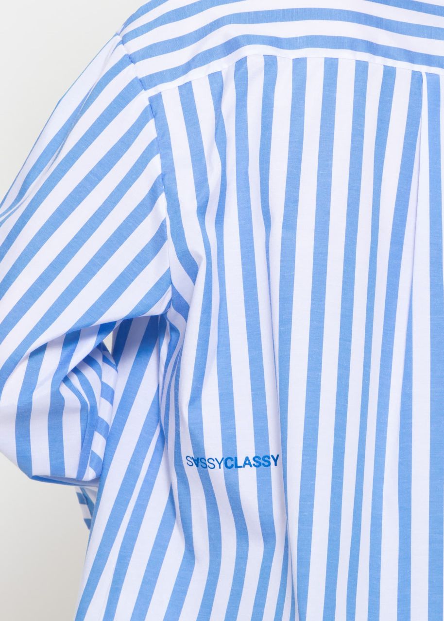 Langes, gestreiftes Blusenhemd mit Logo-Print - hellblau