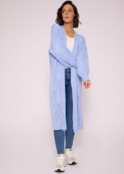 Maxi Cardigan mit Crochet Muster, hellblau