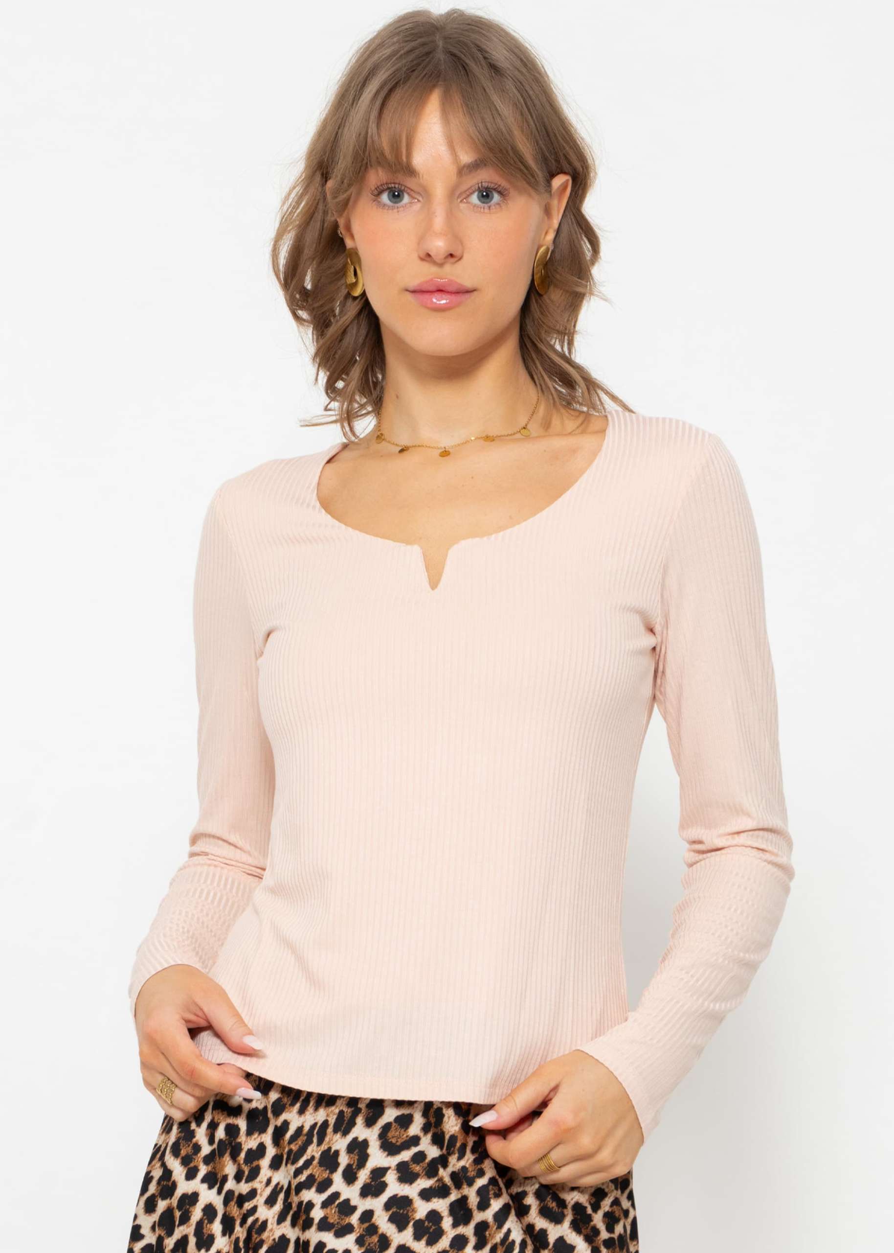 Geripptes Langarmshirt - apricot