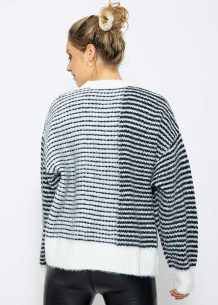 Pullover mit dünnen Streifen - schwarz-weiß