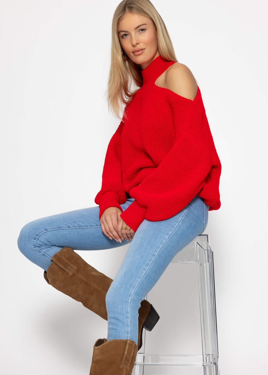 Oversize Cut-Out Pullover - rot