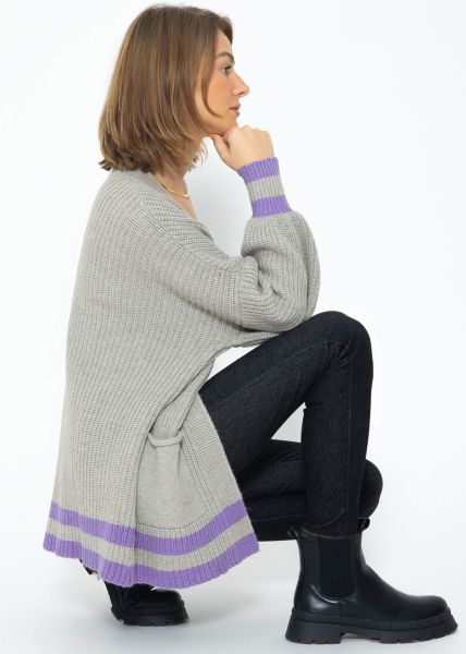 Soft Strick Cardigan mit Taschen - grau-lila