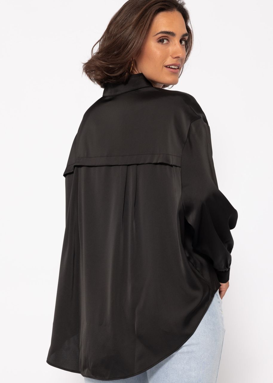 Oversize Satin Bluse - schwarz