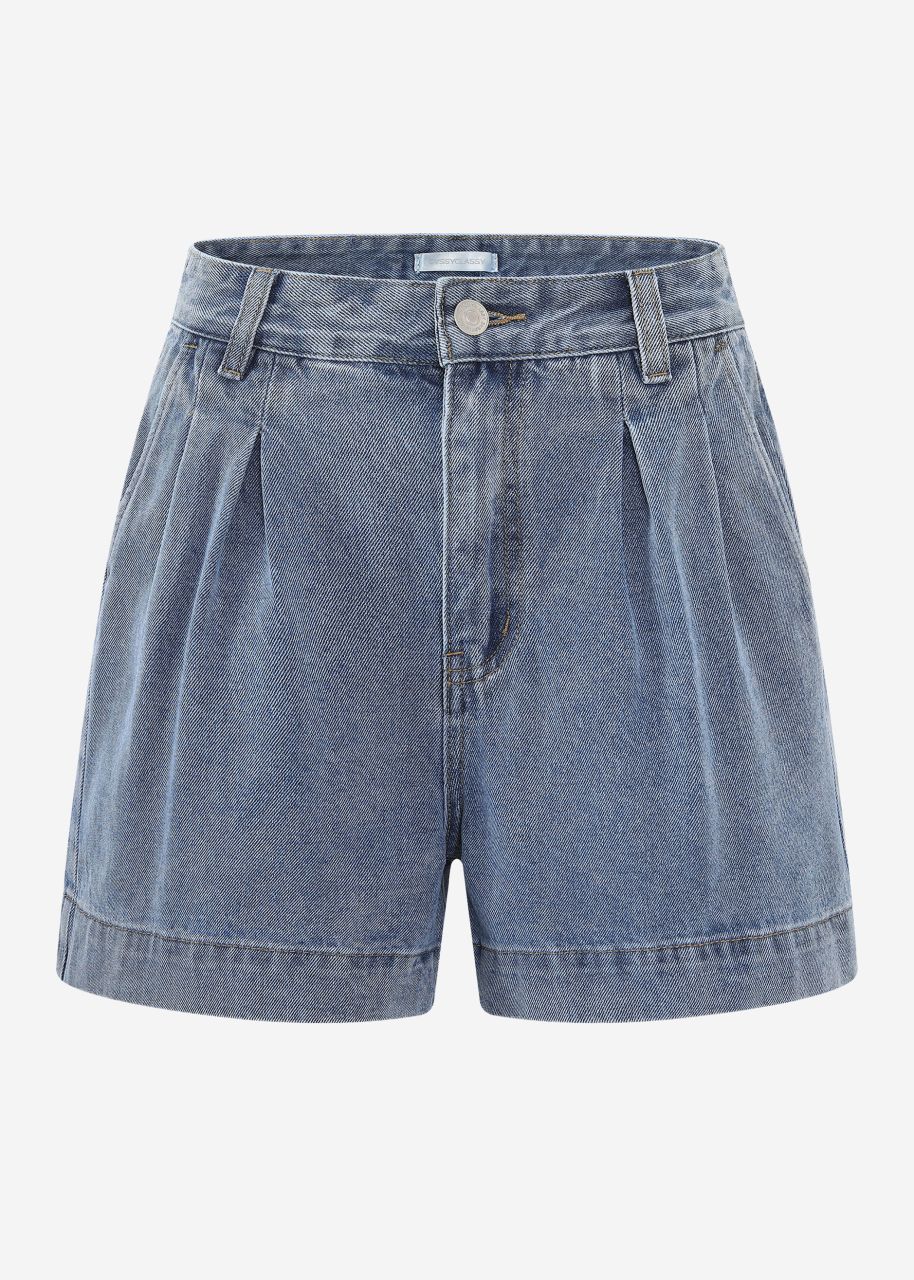 Weite High Waist Jeans Shorts - hellblau