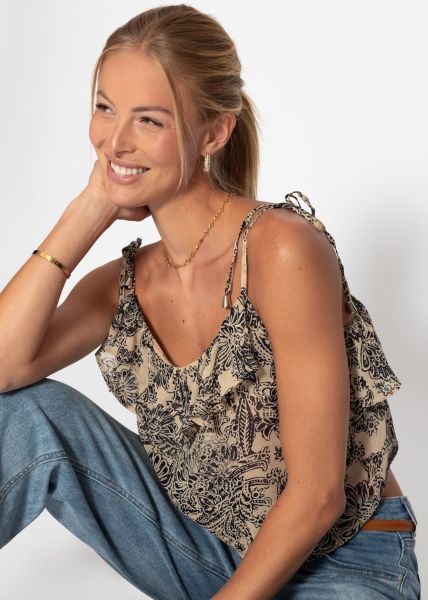 Chiffon Top mit Volant - blau