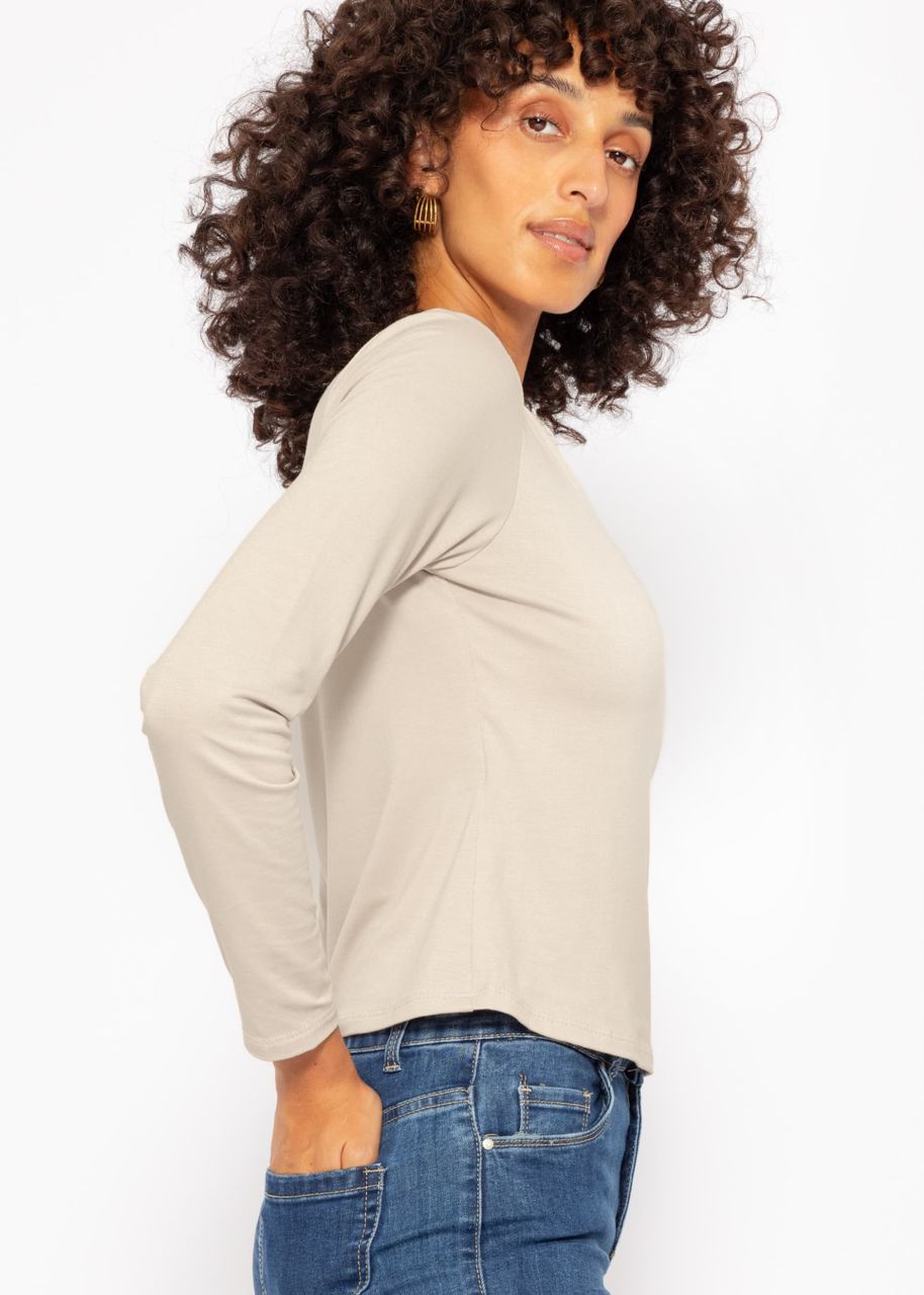 Langarmshirt mit asymmetrischem Ausschnitt - beige