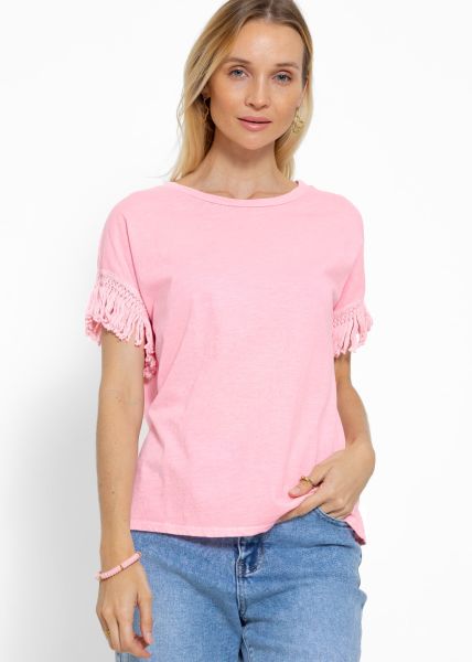 T-Shirt mit Fransenborte, rosa