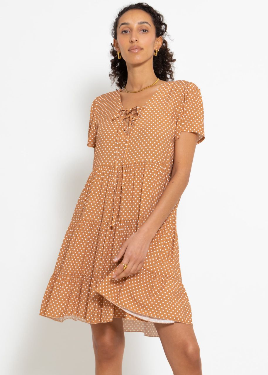 Luftiges Kleid mit Tupfen-Print - braun