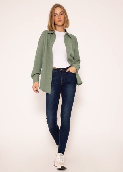 Oversize Waffelpiqué Bluse - grün