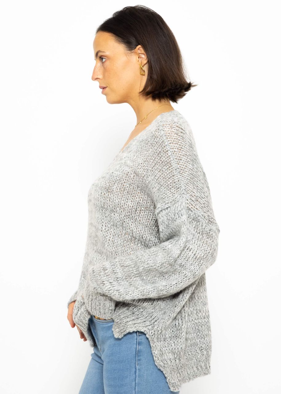 Oversize Pullover mit Pailletten - grau