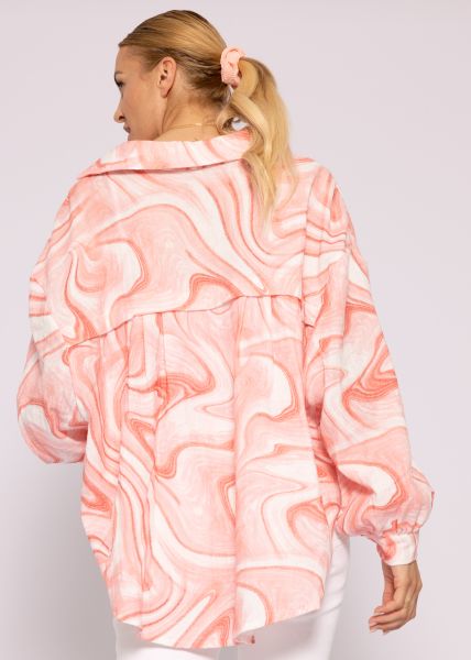 Ultra oversize Bluse mit psychedelic Print, rosa