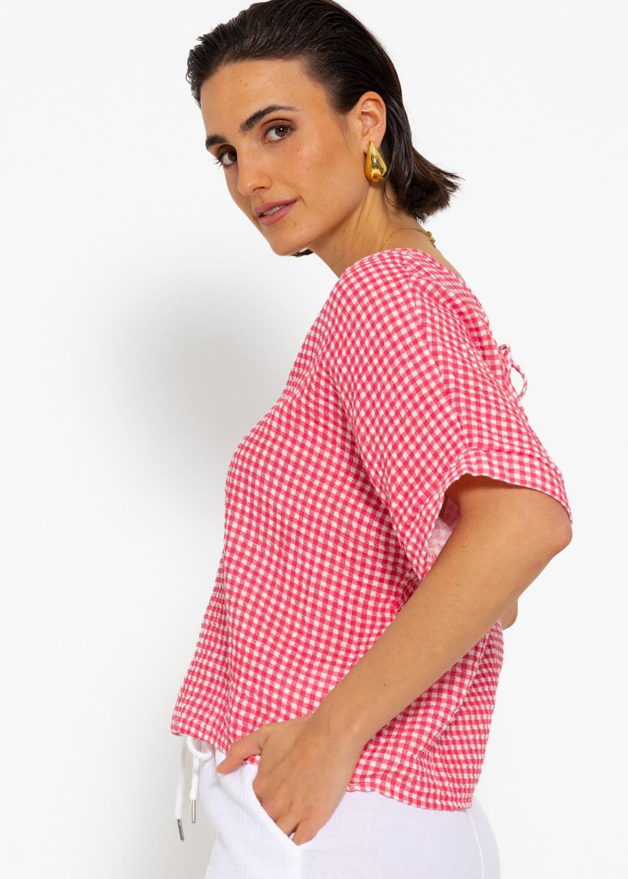 Musselin Shirt mit Vichy-Print - pink-weiß