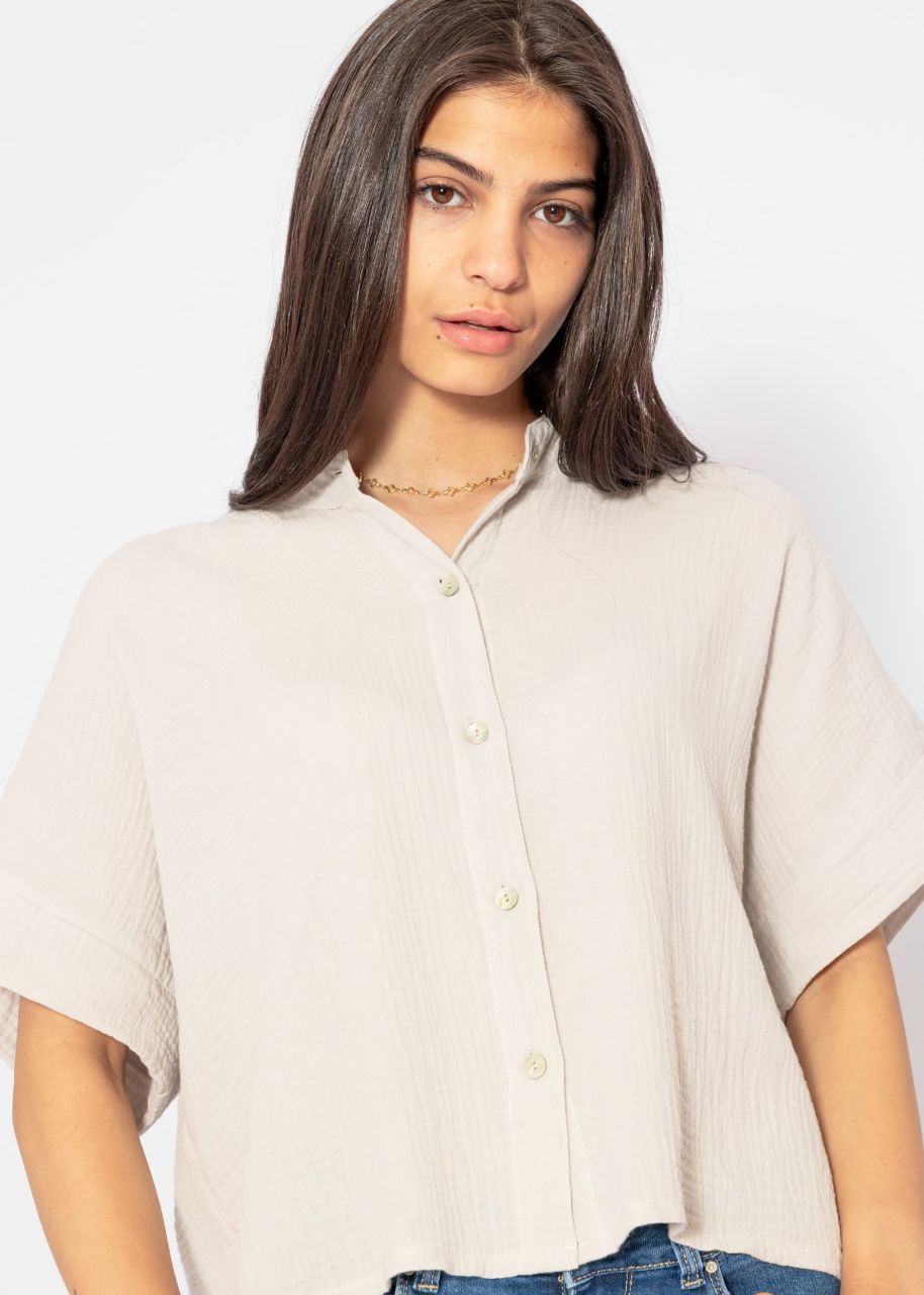 Musselin Bluse mit angeschnittenem kurzen Arm - hellbeige