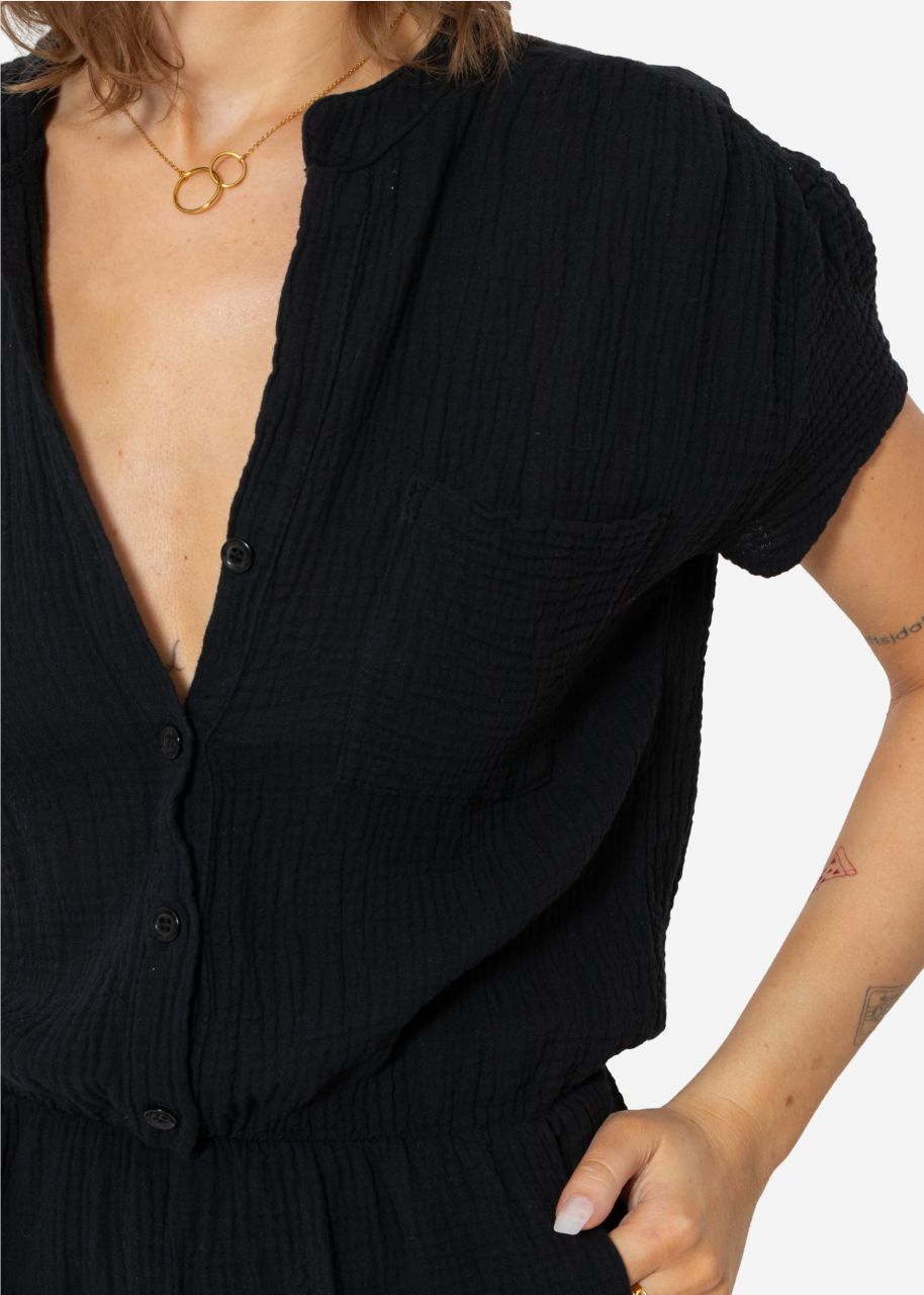 Musselin Jumpsuit - schwarz