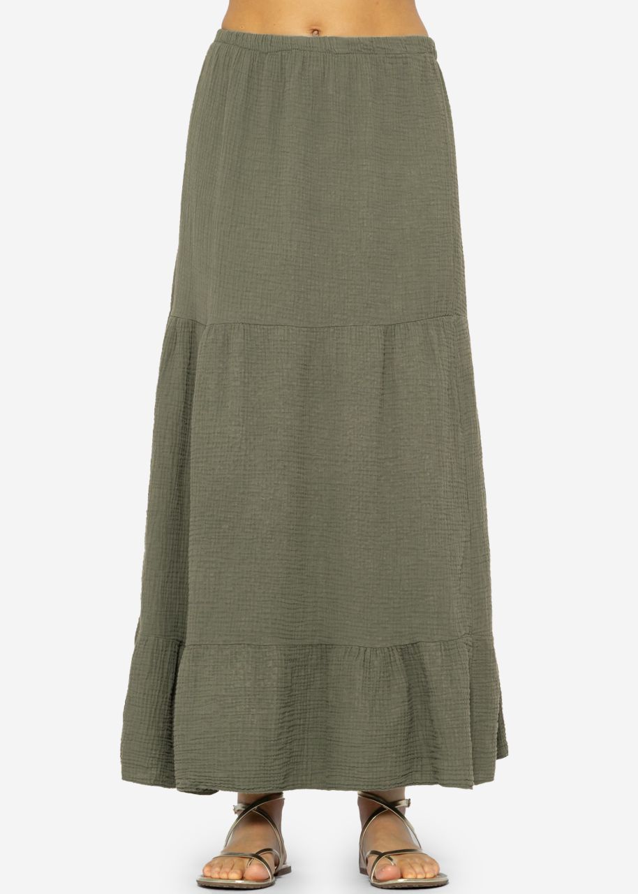 Musselin Maxi Rock mit Volants - khaki