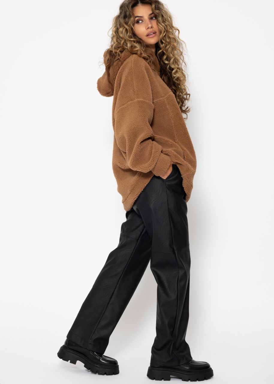 Oversize Teddy Sweatshirt mit Kapuze - camel