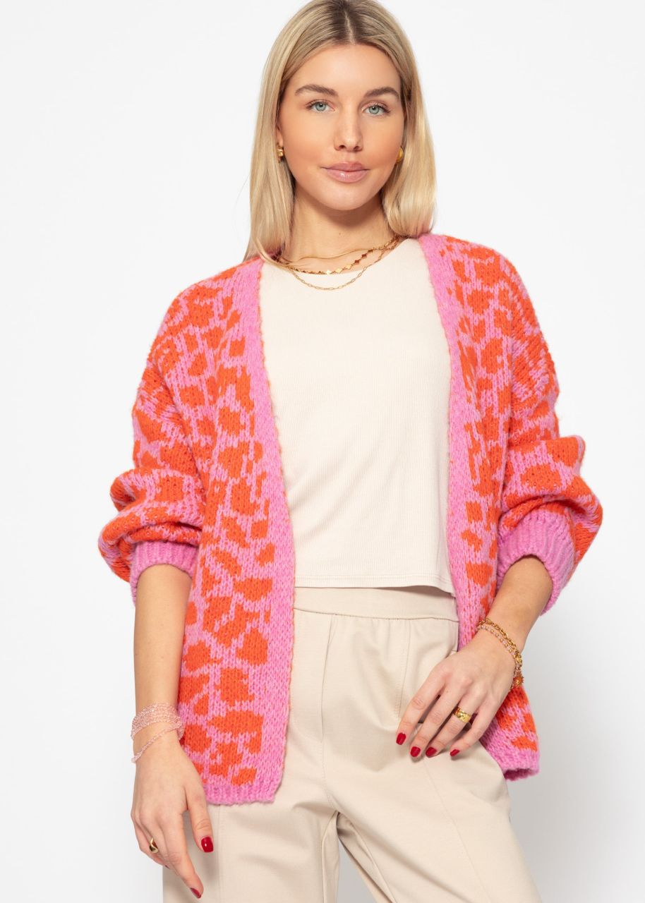 Kurzer Cardigan mit Leo-Print - pink-rosa