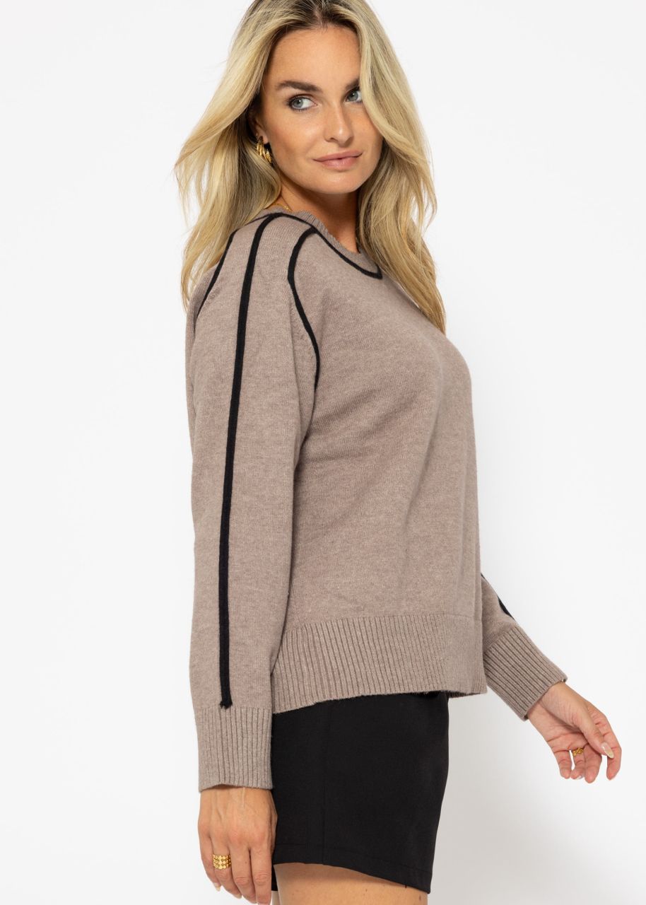 Pullover mit Zierblenden - taupe-schwarz