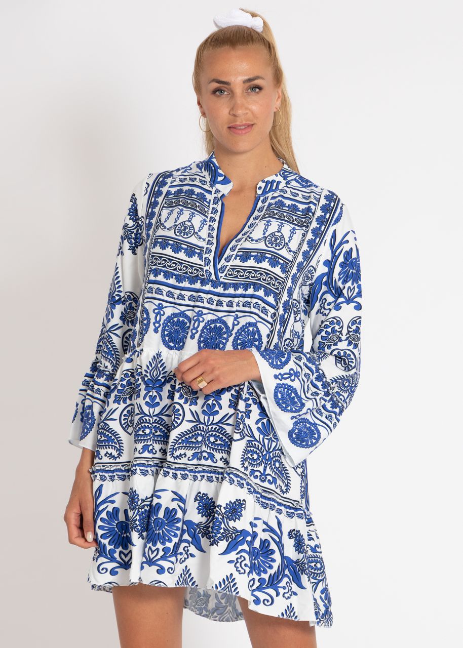 Tunika-Kleid mit Print, blau