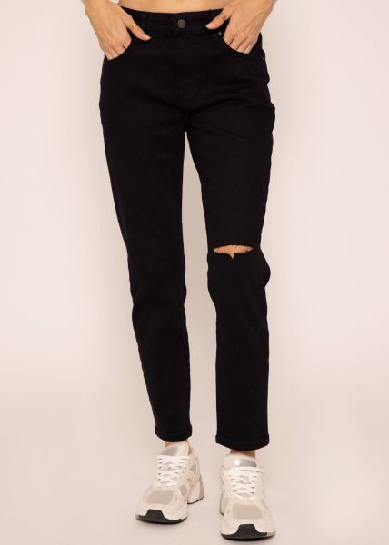 Relax Fit Jeans mit Schlitz - schwarz