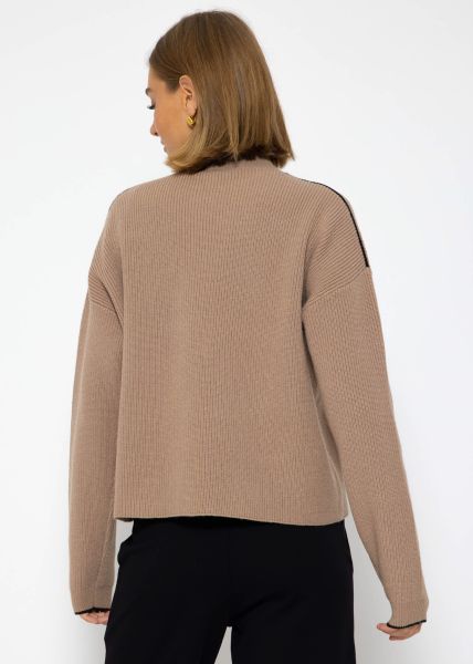 Strickpullover mit farbigen Akzenten - taupe-schwarz