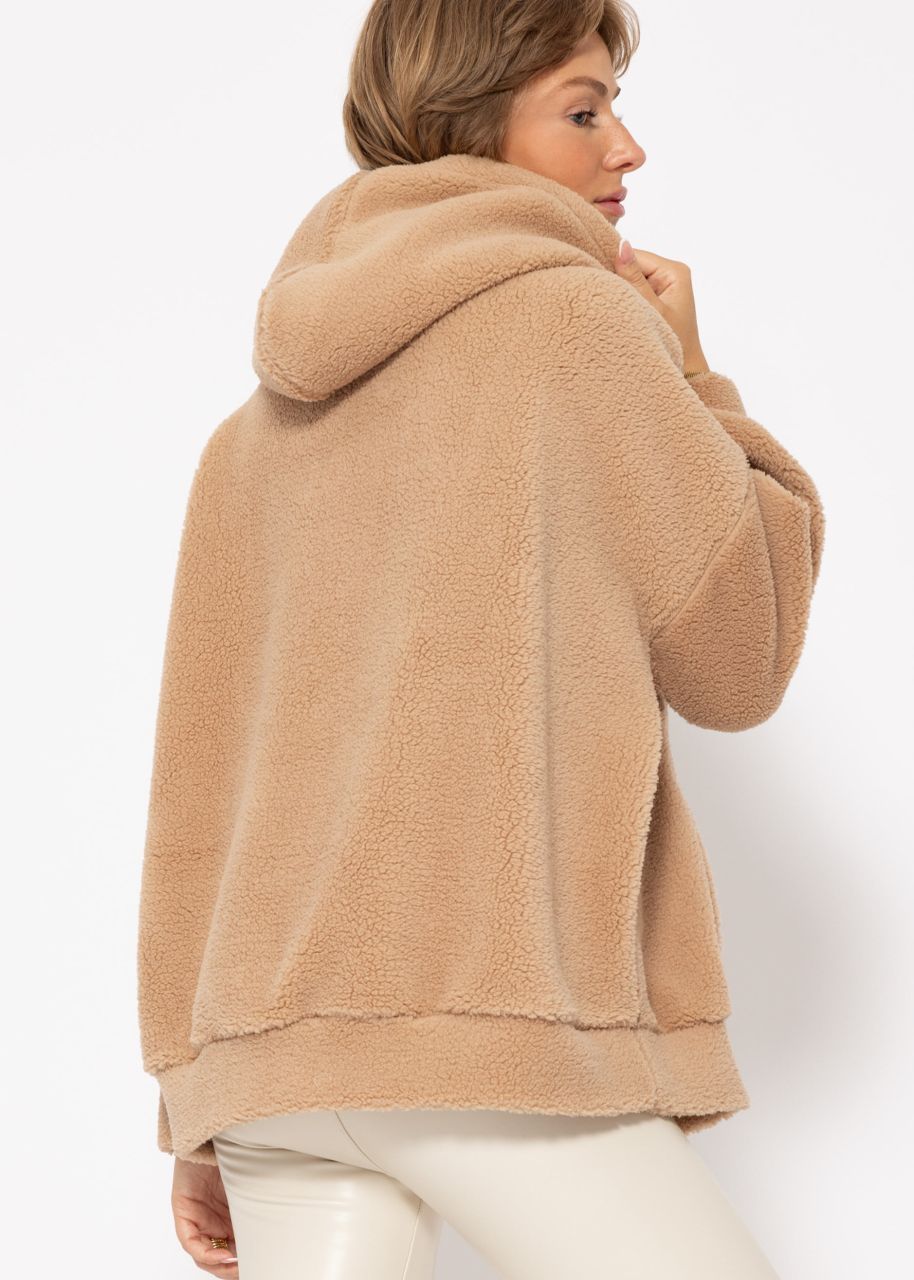 Oversize Teddy Hoodie mit Taschen - beige