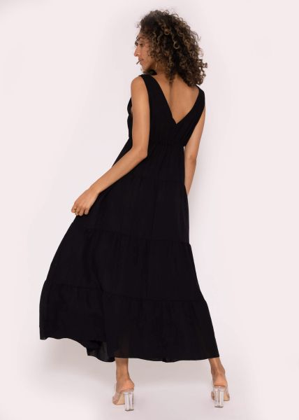 Maxi Kleid mit Volants, schwarz