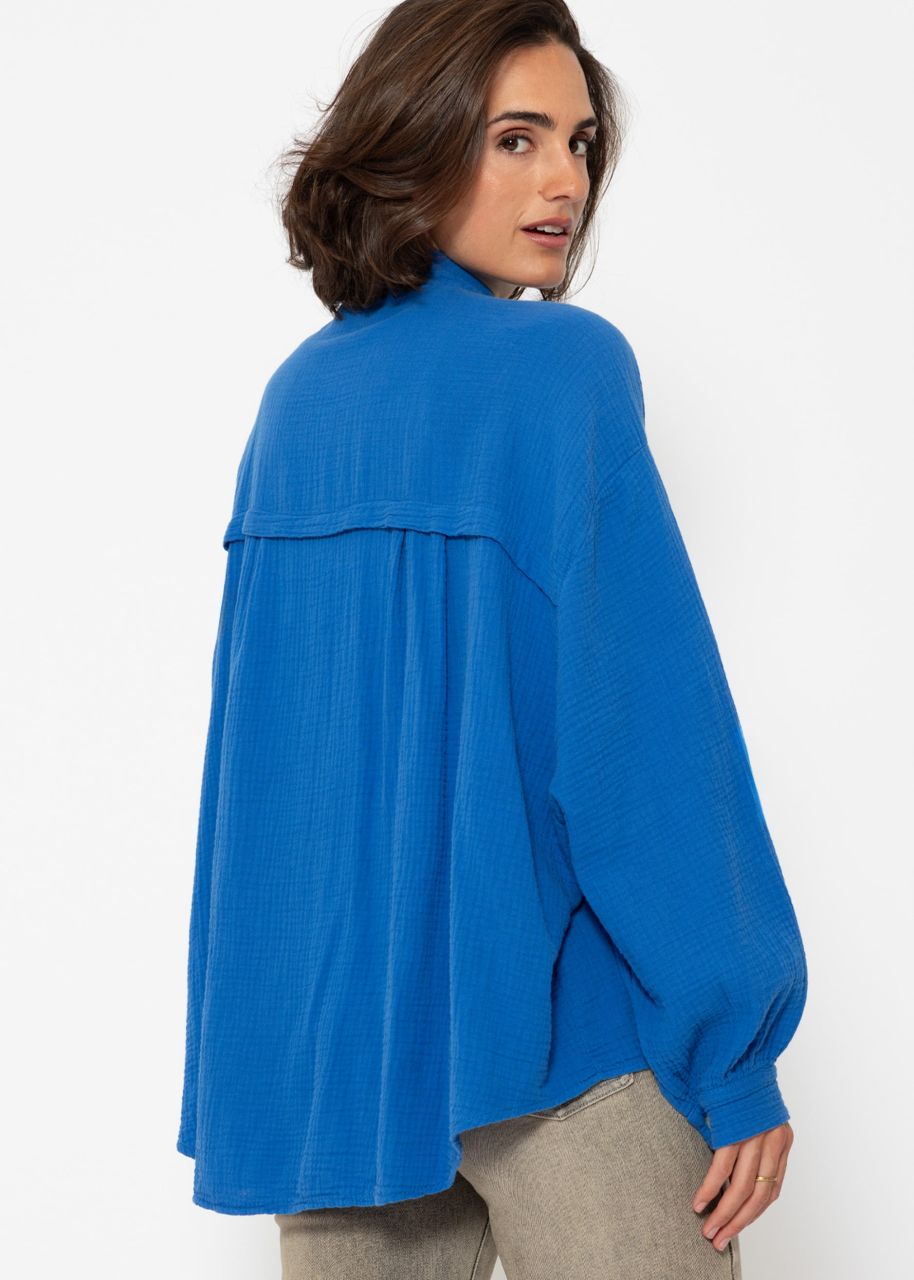 Musselin Bluse oversize, kurz, royalblau