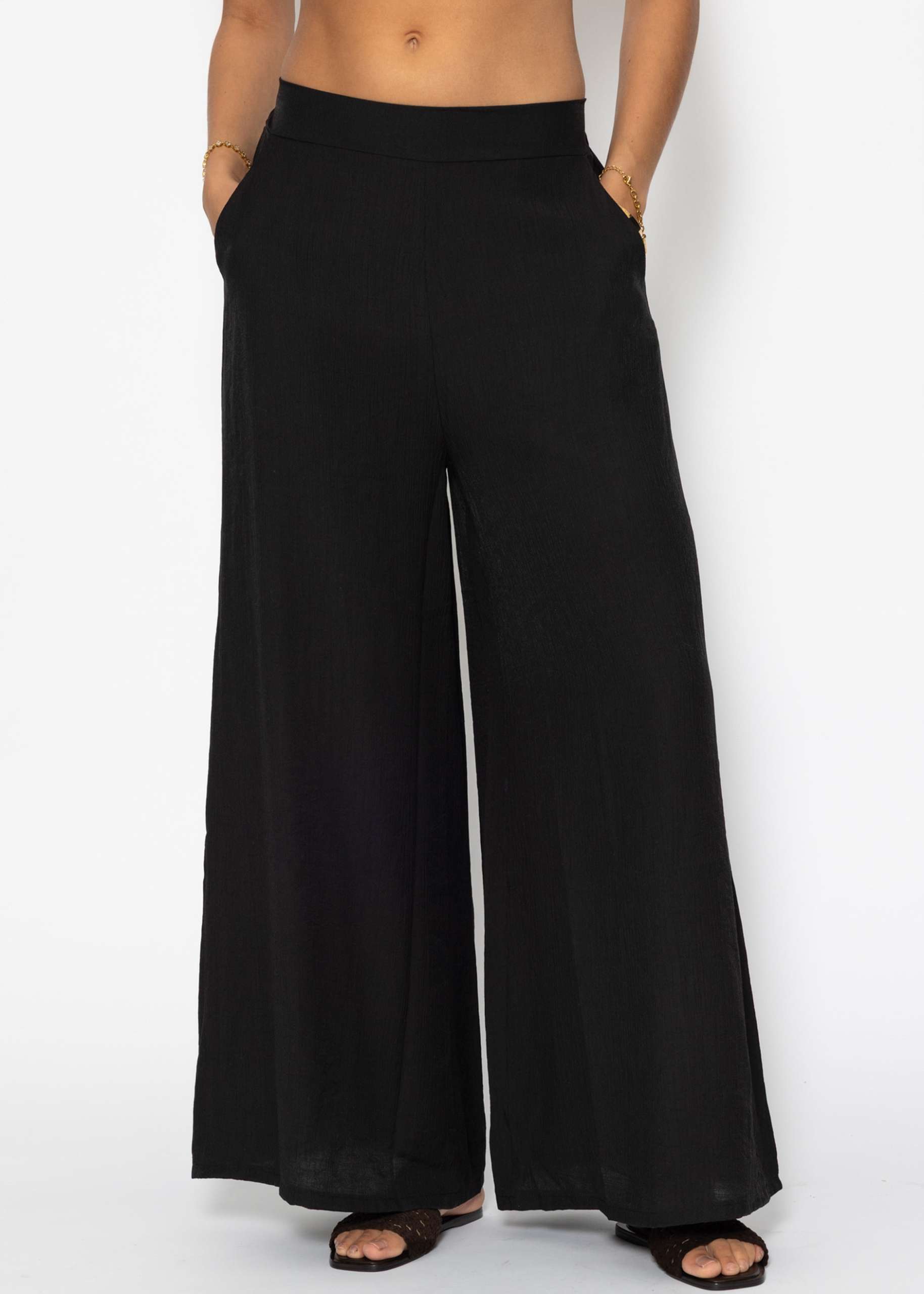 Leinen Hose mit geradem Bein - schwarz