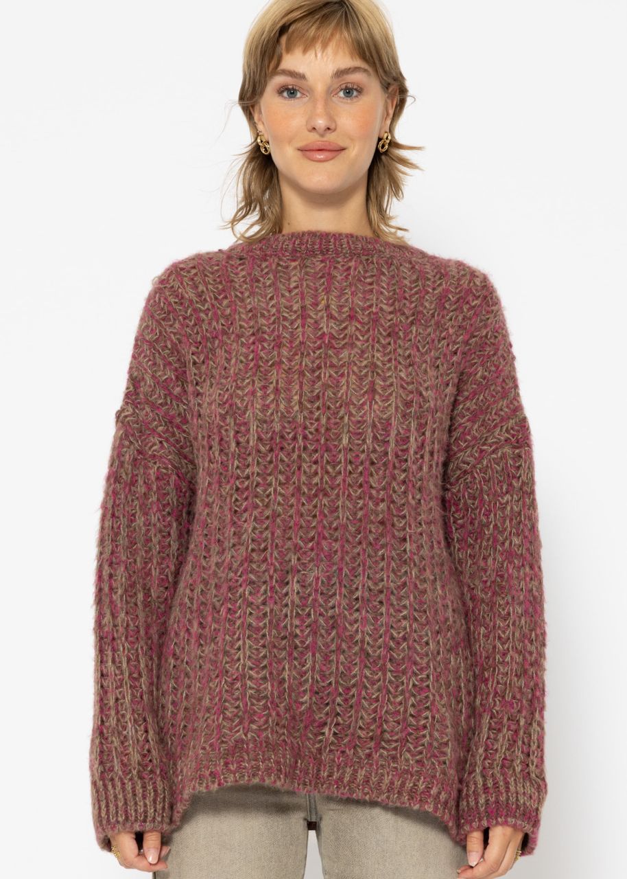 Lässiger Strickpullover mit Muster - fuchsia-taupe