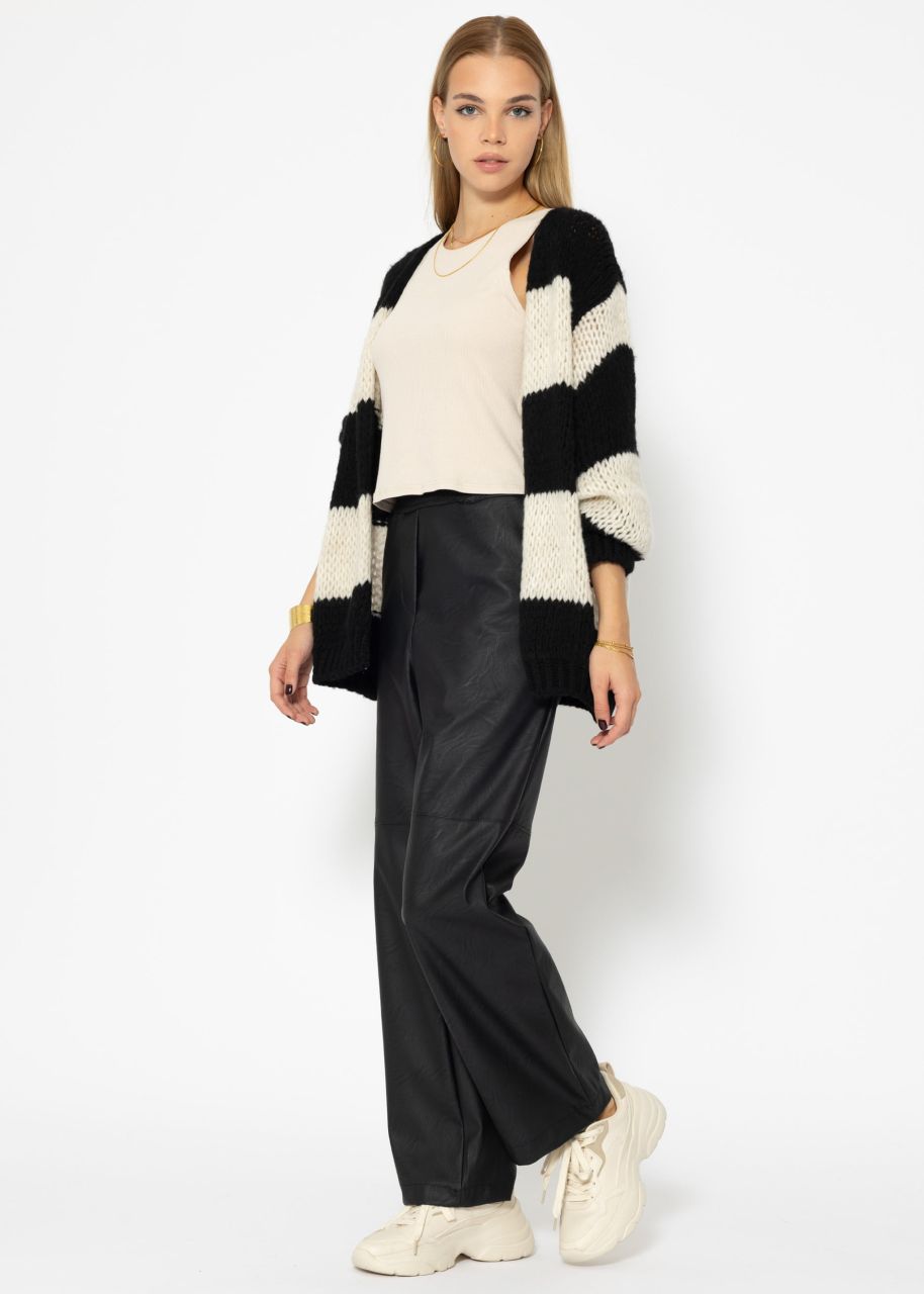 Gestreifter oversize Cardigan - schwarz-offwhite