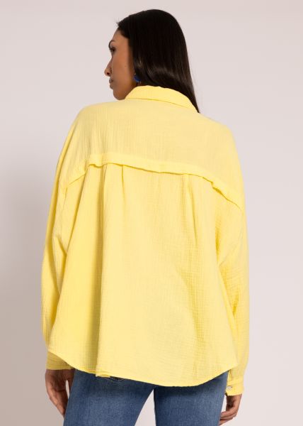 Musselin Bluse oversize, kurz, gelb
