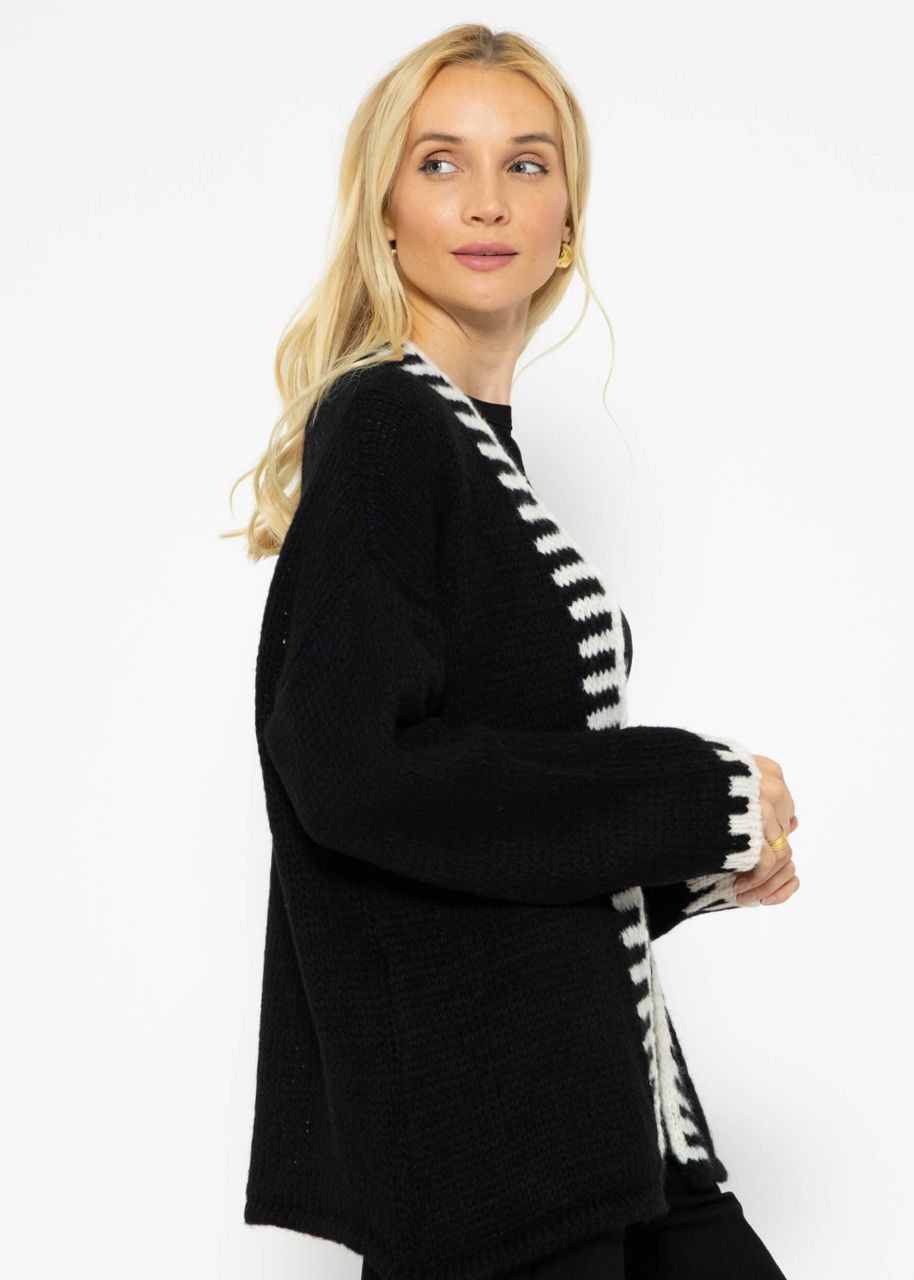 Cardigan mit offwhite Details - schwarz