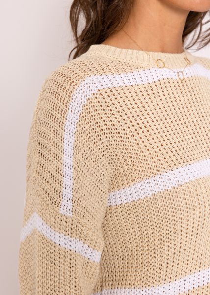 Pullover mit weißen Streifen, beige