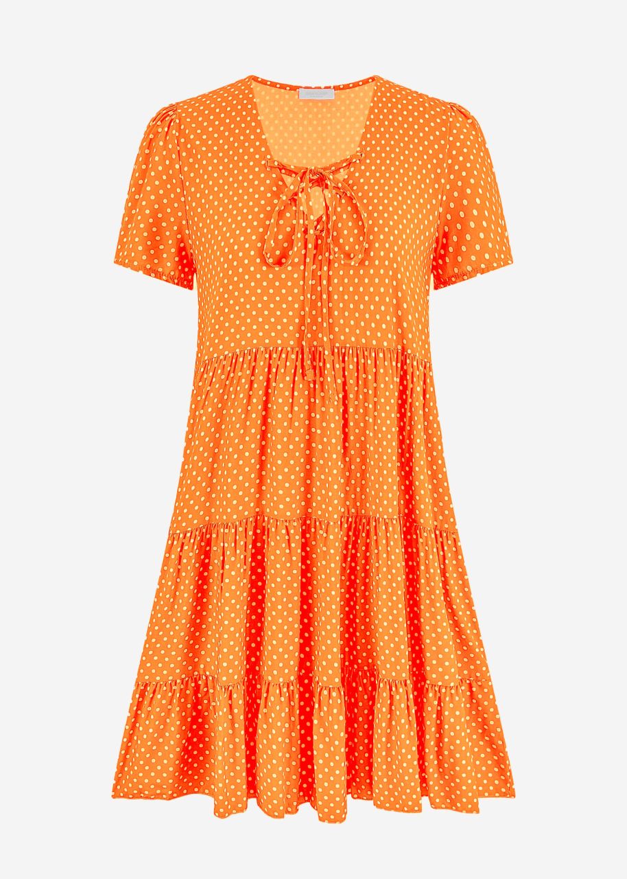 Luftiges Kleid mit Tupfen-Print - orange
