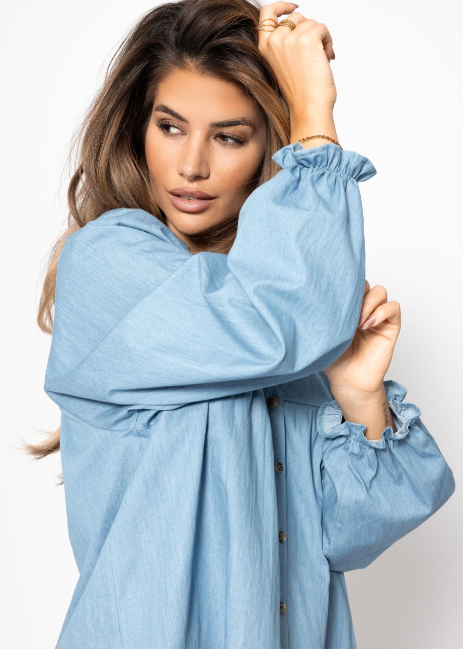 Jeans Bluse mit V-Ausschnitt - blau