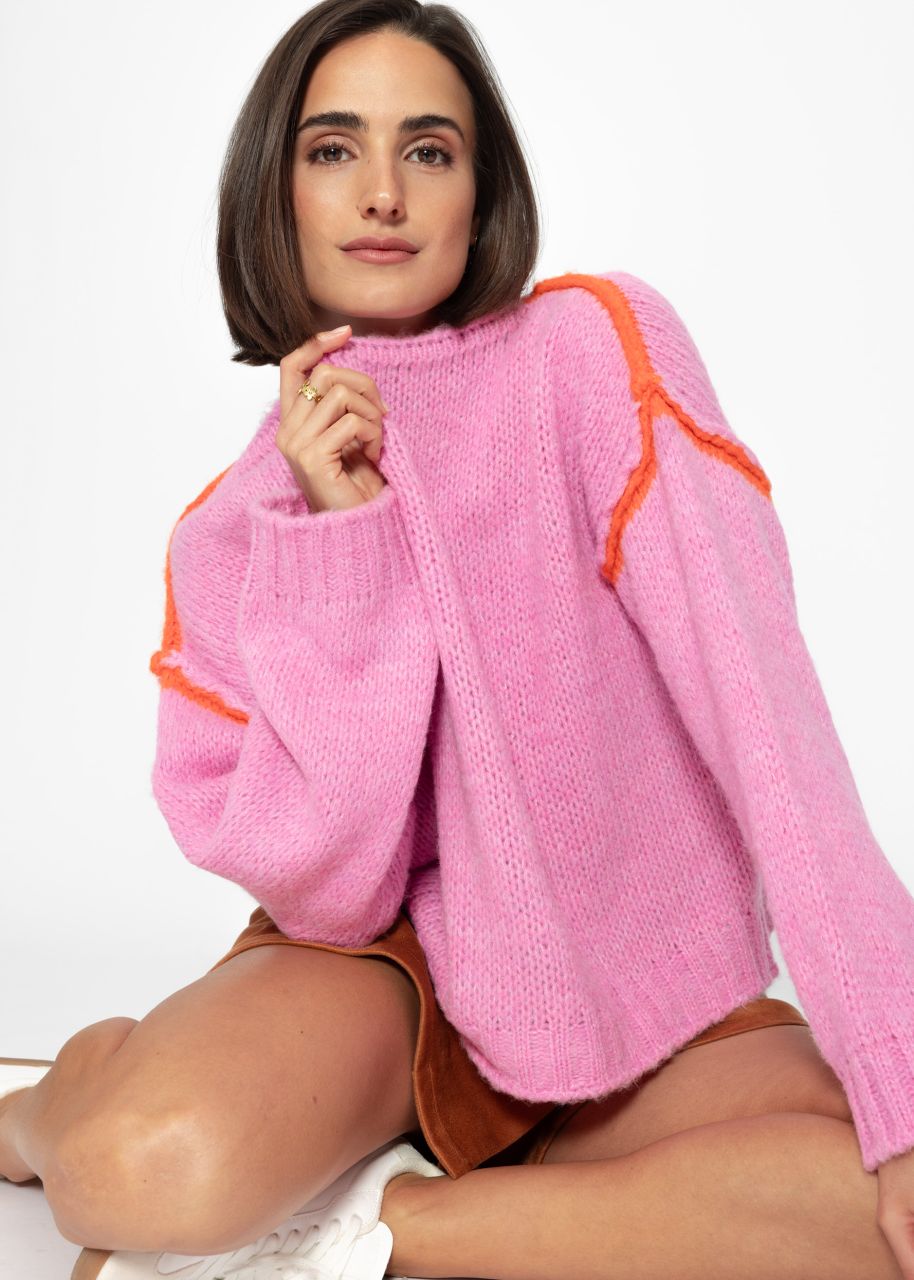 Pullover mit Kontrastnähten - pink